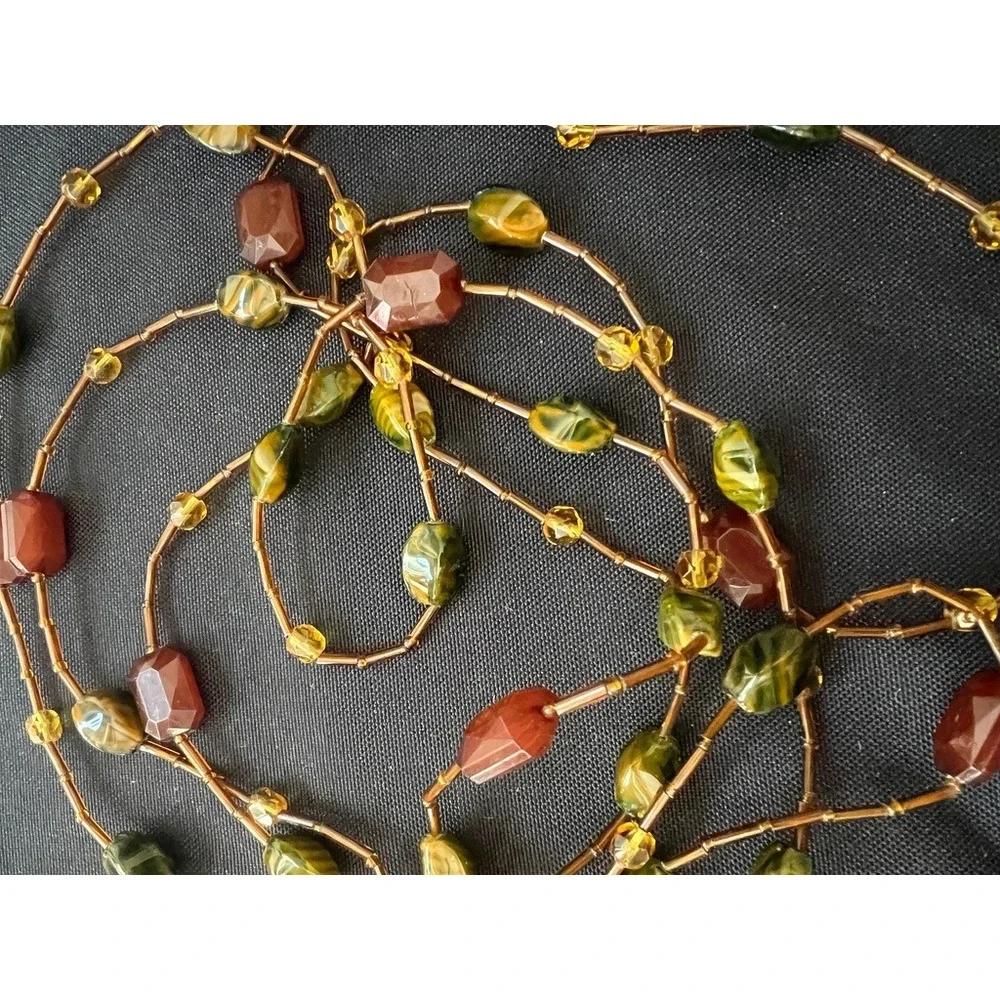 Glass‎ Stone Necklace Beaded Green Amber70